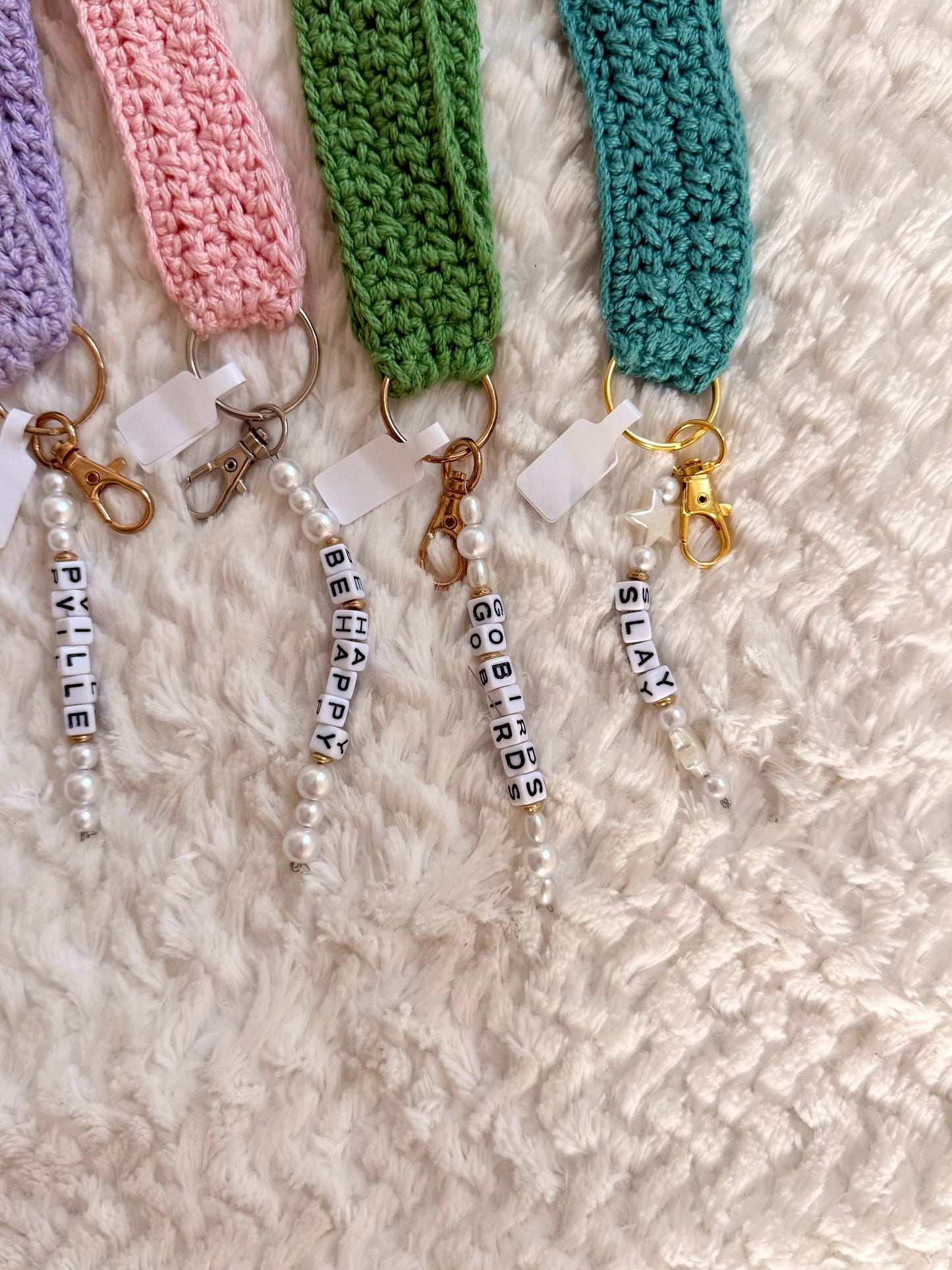 Crocheted Keychain w/Beaded Charm